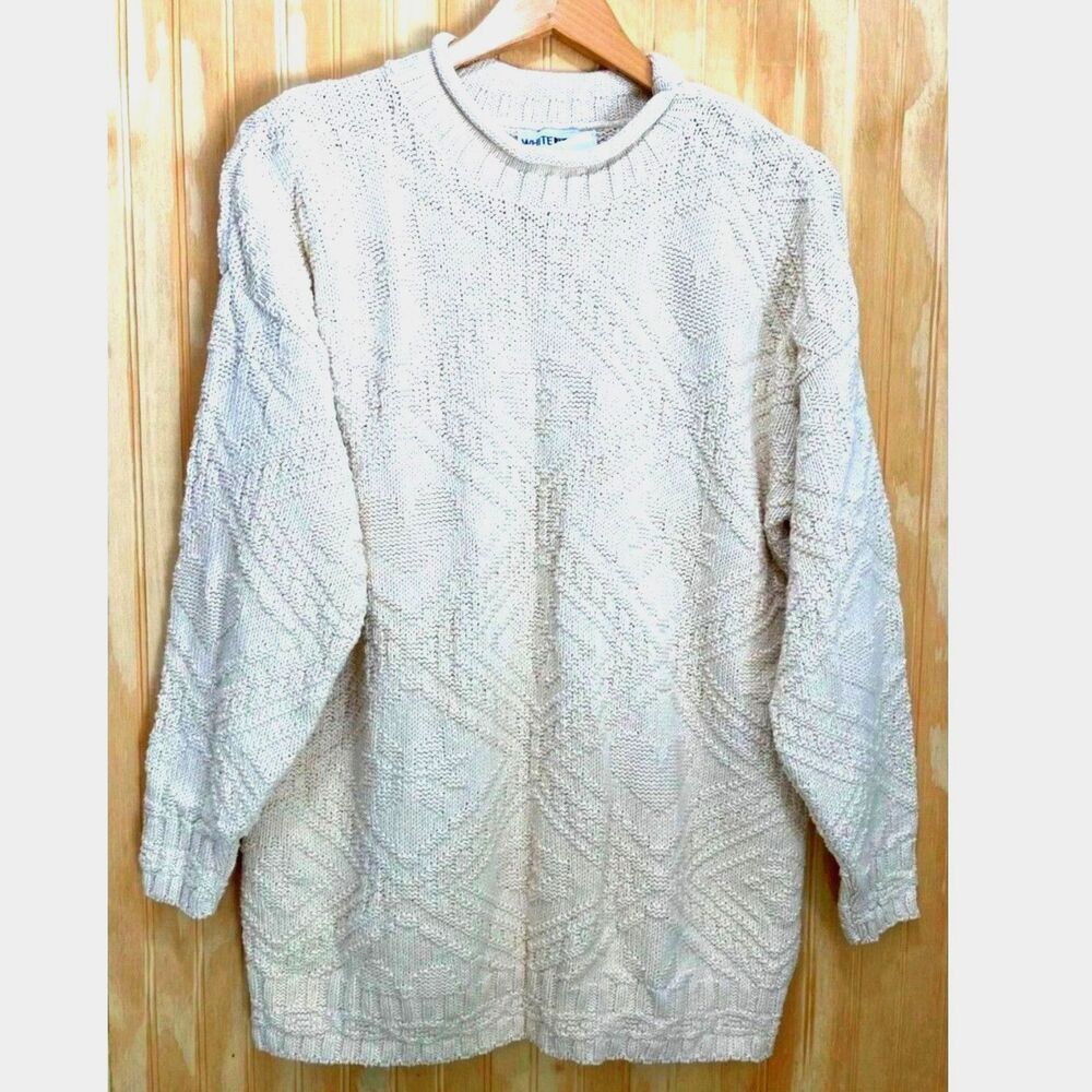 White Stag fisherman sweater USA made VTG rolled crew neck cotton women L New